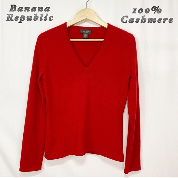 Banana Republic Sweaters - Banana Republic-Red 100% Cashmere V neck sweater M